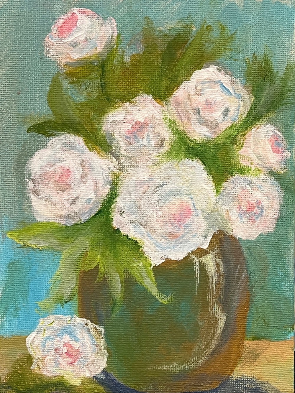 Hand-Painted White Floral Canvas Wall Art - Home Accents hand painted by artist
